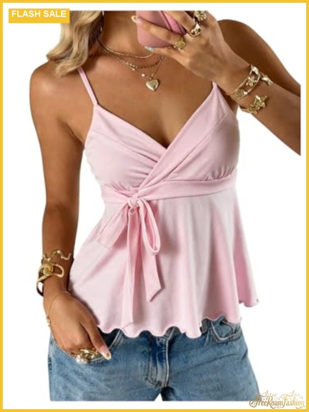 Women's Sleeveless Wrap Crop Tank Top Ruffled Hem